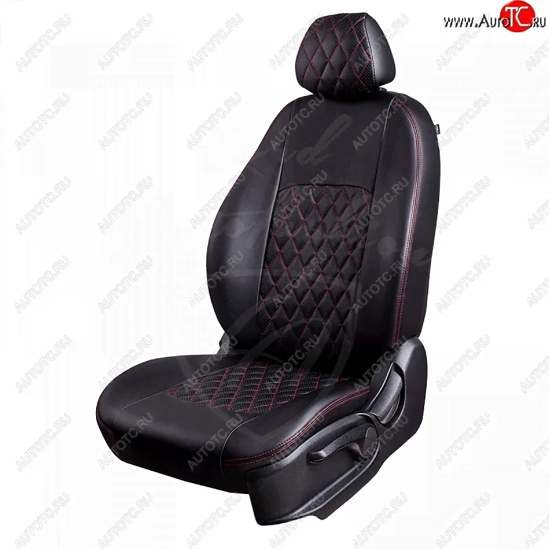 Чехлы для сидений Lord Autofashion Турин Ромб (экокожа, спинка 40/60+подлокотник+отд. бок, 2 П- и 1 Г-образных подголовника) Hyundai Elantra XD - Sonata EF (Черный, вста