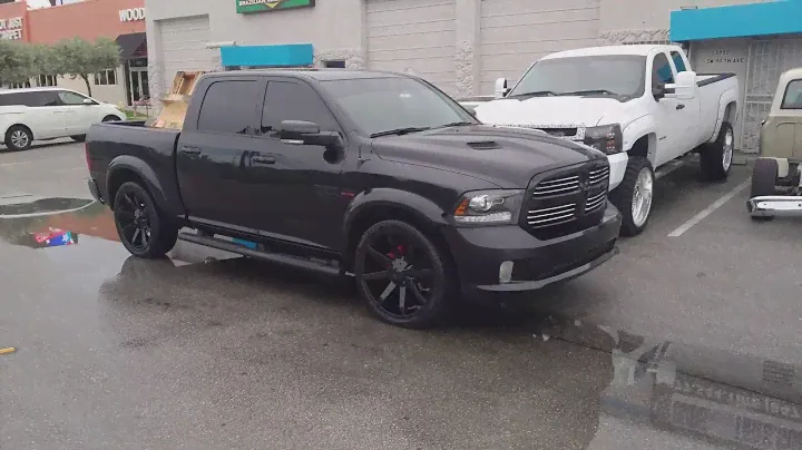 Dubsandtires.com  24 Inch Rims KMC Slide Black Wheels Dodge Ram Lowered Truck 877-544-8473
